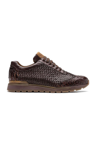 Marco Di Milano Roma Brown Woven Calfskin / Genuine Caiman Crocodile Fashion Sneaker (MDM1106)
