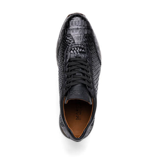 Marco Di Milano Roma Men's Shoes Black Genuine Caiman Crocodile / Woven Leather Fashion Sneakers (MDM1149)-AmbrogioShoes