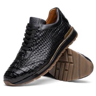 Marco Di Milano Roma Men's Shoes Woven Calfskin / Genuine Caiman Crocodile Fashion Sneaker (MDM1106)-AmbrogioShoes