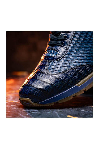 Marco Di Milano Roma Navy Woven Calfskin / Genuine Caiman Crocodile Fashion Sneaker (MDM1106)