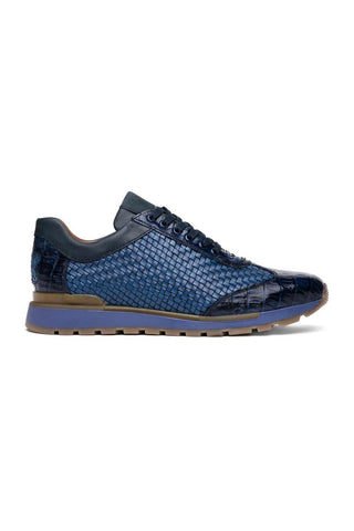 Marco Di Milano Roma Navy Woven Calfskin / Genuine Caiman Crocodile Fashion Sneaker (MDM1106)