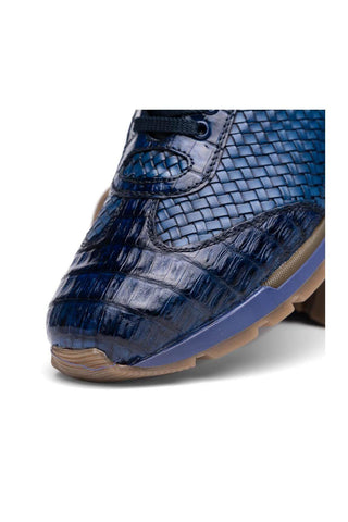 Marco Di Milano Roma Navy Woven Calfskin / Genuine Caiman Crocodile Fashion Sneaker (MDM1106)