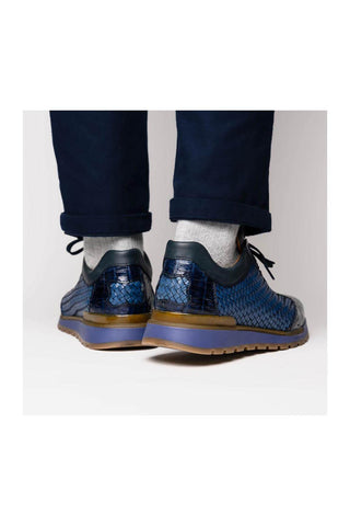Marco Di Milano Roma Navy Woven Calfskin / Genuine Caiman Crocodile Fashion Sneaker (MDM1106)