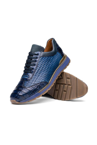 Marco Di Milano Roma Navy Woven Calfskin / Genuine Caiman Crocodile Fashion Sneaker (MDM1106)