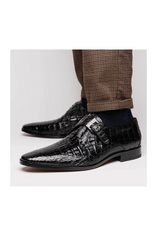 Marco Di Milano Rovigo Black Crocodile Single Monk Strap (MDM1126)