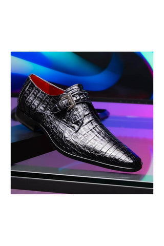 Marco Di Milano Rovigo Black Exotic Crocodile Single Monk Strap (MDM1126)
