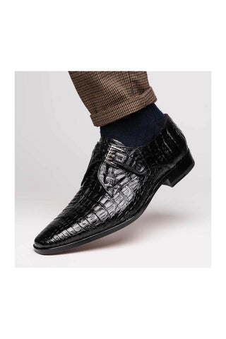 Marco Di Milano Rovigo Black Exotic Crocodile Single Monk Strap (MDM1126)