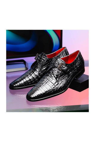 Marco Di Milano Rovigo Black Exotic Crocodile Single Monk Strap (MDM1126)