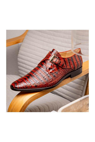 Marco Di Milano Rovigo Cognac Crocodile Single Monk Strap (MDM1126)