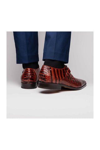 Marco Di Milano Rovigo Cognac Crocodile Single Monk Strap (MDM1126)