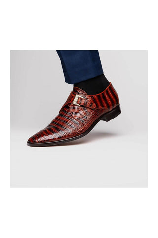 Marco Di Milano Rovigo Cognac Crocodile Single Monk Strap (MDM1126)