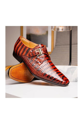 Marco Di Milano Rovigo Cognac Crocodile Single Monk Strap (MDM1126)