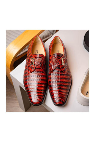 Marco Di Milano Rovigo Cognac Exotic Crocodile Single Monk Strap (MDM1126)