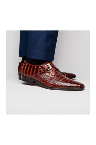 Marco Di Milano Rovigo Cognac Exotic Crocodile Single Monk Strap (MDM1126)