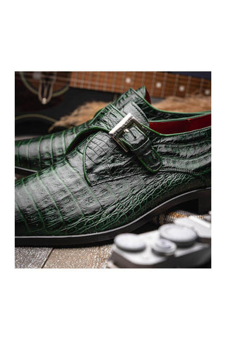 Marco Di Milano Rovigo Green Exotic Crocodile Single Monk Strap (MDM1126)