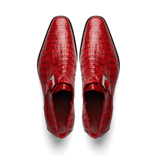 Marco Di Milano Rovigo Men' Shoes Red Genuine Caiman Crocodile Dress Single Monk-Strap Loafers (MDM1093)-AmbrogioShoes