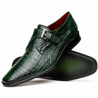 Marco Di Milano Rovigo Men's Shoes Wine Exotic Crocodile Skin Single Monk-Strap Loafers (MDM1000)-AmbrogioShoes