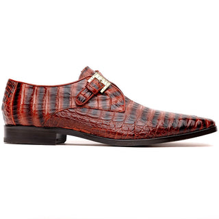 Marco Di Milano Rovigo Men's Shoes Wine Exotic Crocodile Skin Single Monk-Strap Loafers (MDM1000)-AmbrogioShoes