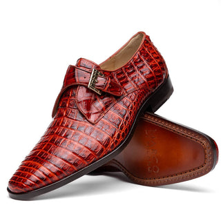 Marco Di Milano Rovigo Men's Shoes Wine Exotic Crocodile Skin Single Monk-Strap Loafers (MDM1000)-AmbrogioShoes