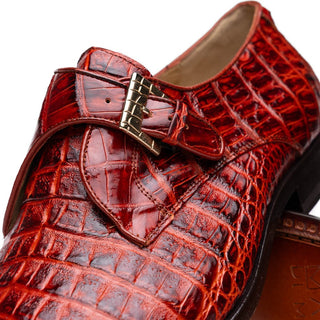 Marco Di Milano Rovigo Men's Shoes Wine Exotic Crocodile Skin Single Monk-Strap Loafers (MDM1000)-AmbrogioShoes