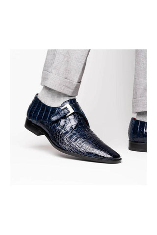 Marco Di Milano Rovigo Navy Crocodile Single Monk Strap (MDM1126)