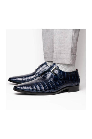 Marco Di Milano Rovigo Navy Crocodile Single Monk Strap (MDM1126)