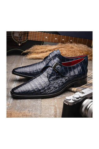 Marco Di Milano Rovigo Navy Exotic Crocodile Single Monk Strap (MDM1126)