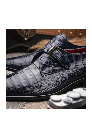 Marco Di Milano Rovigo Navy Exotic Crocodile Single Monk Strap (MDM1126)