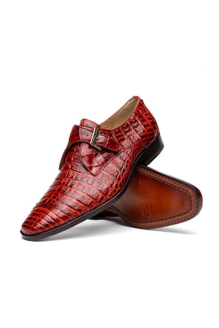 Marco Di Milano Rovigo Rustic Cognac Crocodile Single Monk Strap (MDM1126)