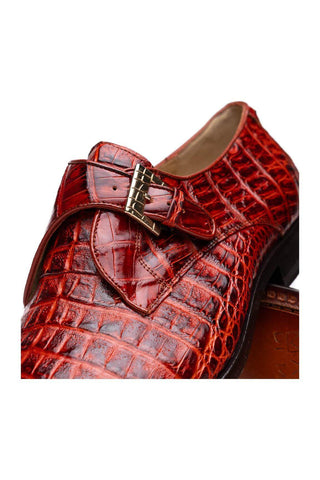 Marco Di Milano Rovigo Rustic Cognac Crocodile Single Monk Strap (MDM1126)