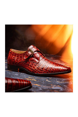 Marco Di Milano Rovigo Rustic Cognac Crocodile Single Monk Strap (MDM1126)