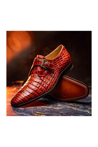 Marco Di Milano Rovigo Rustic Cognac Exotic Crocodile Single Monk Strap (MDM1126)