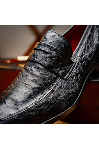 Marco Di Milano Salvatore Black Genuine Ostrich Slip-On Loafers (MDM1210)