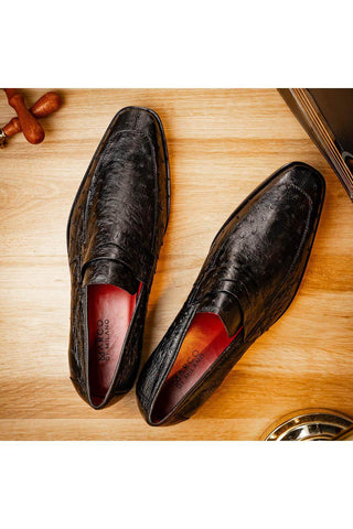 Marco Di Milano Salvatore Black Genuine Ostrich Slip-On Loafers (MDM1210)