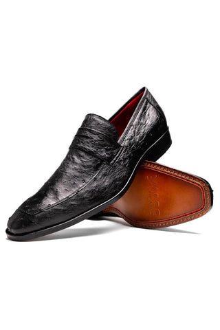 Marco Di Milano Salvatore Black Genuine Ostrich Slip-On Loafers (MDM1210)