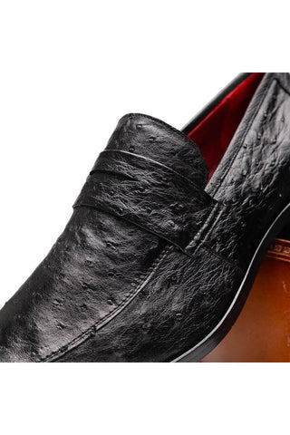 Marco Di Milano Salvatore Black Genuine Ostrich Slip-On Loafers (MDM1210)