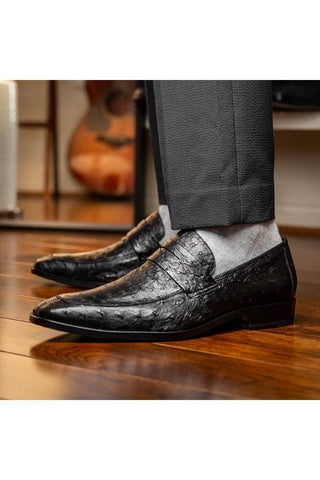 Marco Di Milano Salvatore Black Genuine Ostrich Slip-On Loafers (MDM1210)