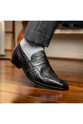 Marco Di Milano Salvatore Black Genuine Ostrich Slip-On Loafers (MDM1210)