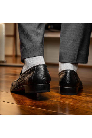 Marco Di Milano Salvatore Black Genuine Ostrich Slip-On Loafers (MDM1210)
