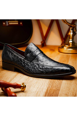 Marco Di Milano Salvatore Black Genuine Ostrich Slip-On Loafers (MDM1210)