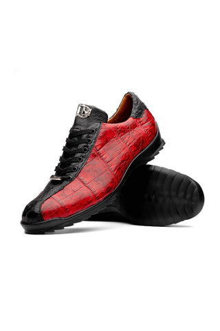 Marco Di Milano Saulo Black Cherry Exotic Ostrich / Alligator Casual Sneakers (MDM1045)