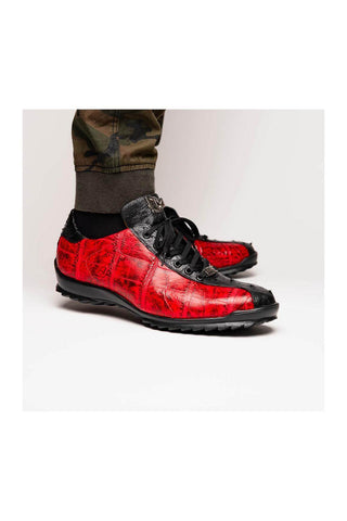 Marco Di Milano Saulo Black Cherry Exotic Ostrich / Alligator Casual Sneakers (MDM1045)