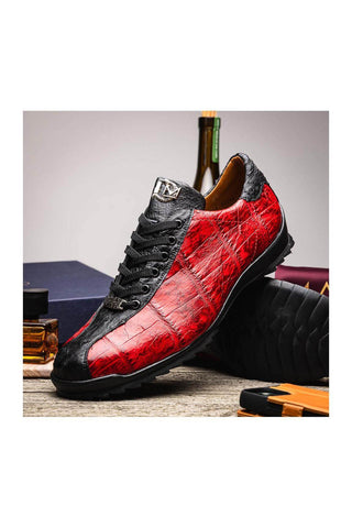 Marco Di Milano Saulo Black Cherry Exotic Ostrich / Alligator Casual Sneakers (MDM1045)