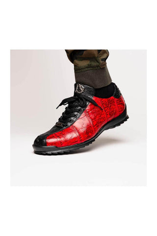 Marco Di Milano Saulo Black Cherry Ostrich / Alligator Casual Sneakers (MDM1045)