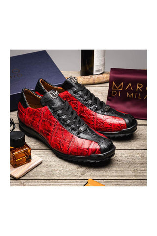 Marco Di Milano Saulo Black Cherry Ostrich / Alligator Casual Sneakers (MDM1045)