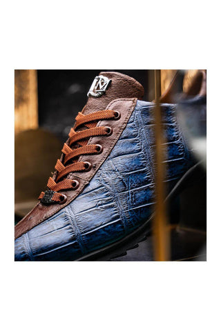 Marco Di Milano Saulo Blue Jeans Exotic Ostrich / Alligator Casual Sneakers (MDM1045)