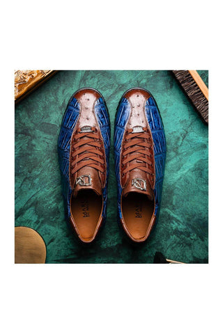 Marco Di Milano Saulo Blue Jeans Exotic Ostrich / Alligator Casual Sneakers (MDM1045)