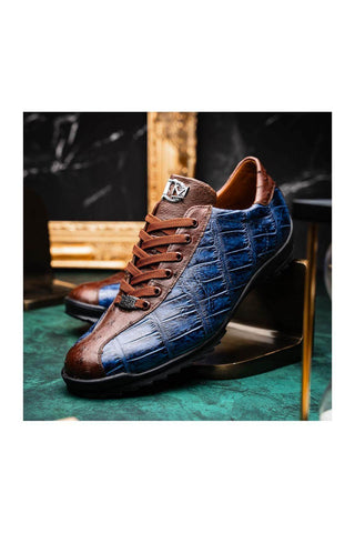 Marco Di Milano Saulo Blue Jeans Exotic Ostrich / Alligator Casual Sneakers (MDM1045)
