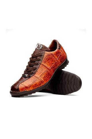 Marco Di Milano Saulo Brandy & Brown Exotic Ostrich / Alligator Casual Sneakers (MDM1045)