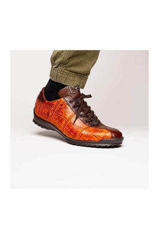 Marco Di Milano Saulo Brandy & Brown Exotic Ostrich / Alligator Casual Sneakers (MDM1045)